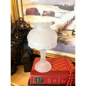 Vintage LE Smith Moon and Star Fairy Lamp Satin Glass Two Piece White 8 Inch Can